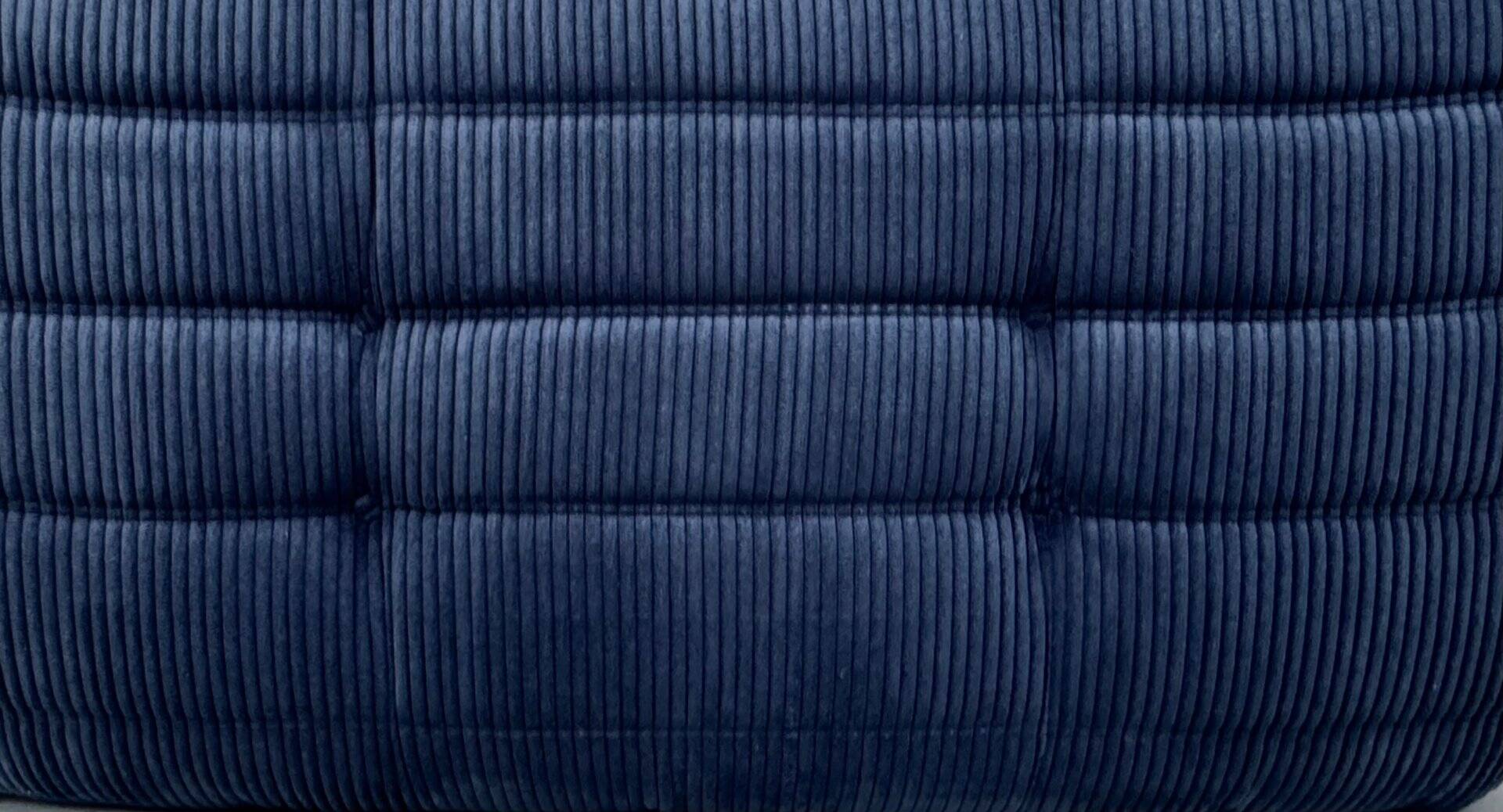 French Togo 2-seater sofa in blue corduroy attributed to Michel Ducaroy for Ligne Roset, 1970s