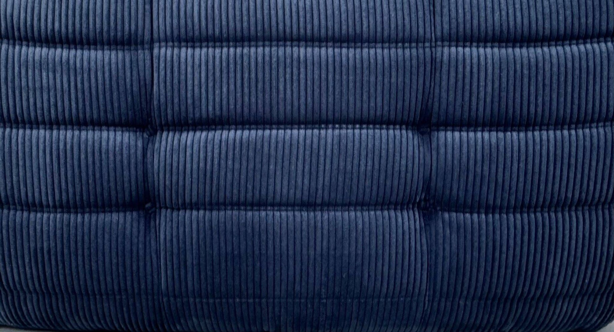 French Togo 2-seater sofa in blue corduroy attributed to Michel Ducaroy for Ligne Roset, 1970s