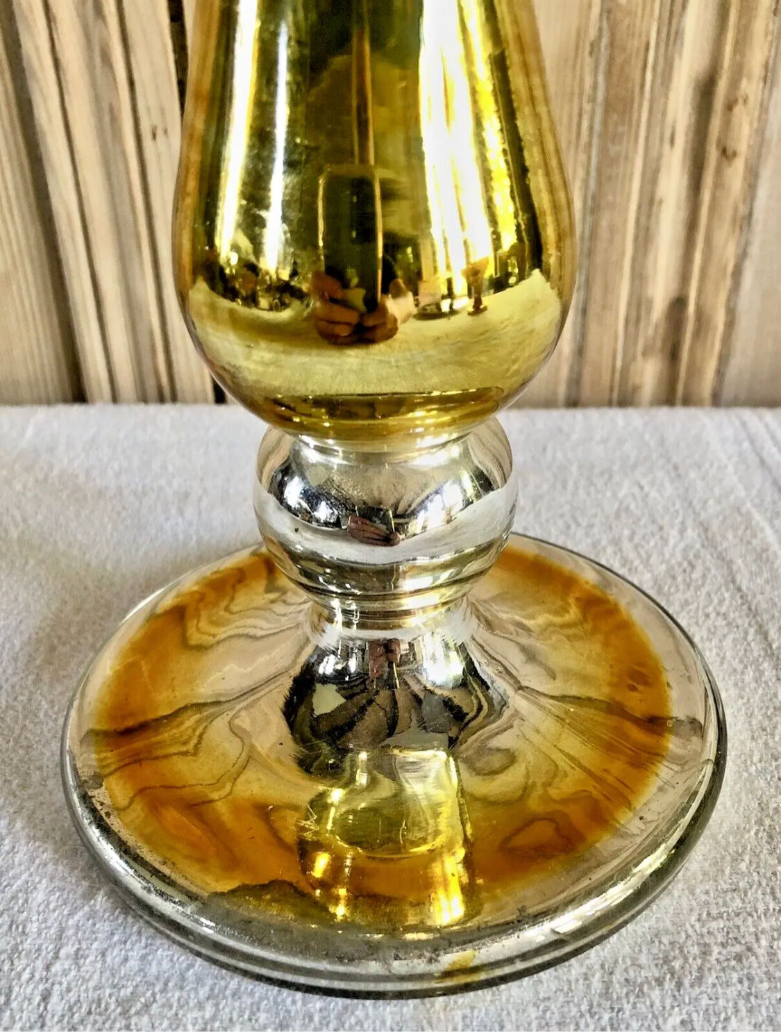 Old candle holder XIX gilded mercurized eglomised glass