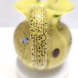 Pichet en verre soufflé à la main en opaline jaune postmoderne avec murrines et paillettes d'argent