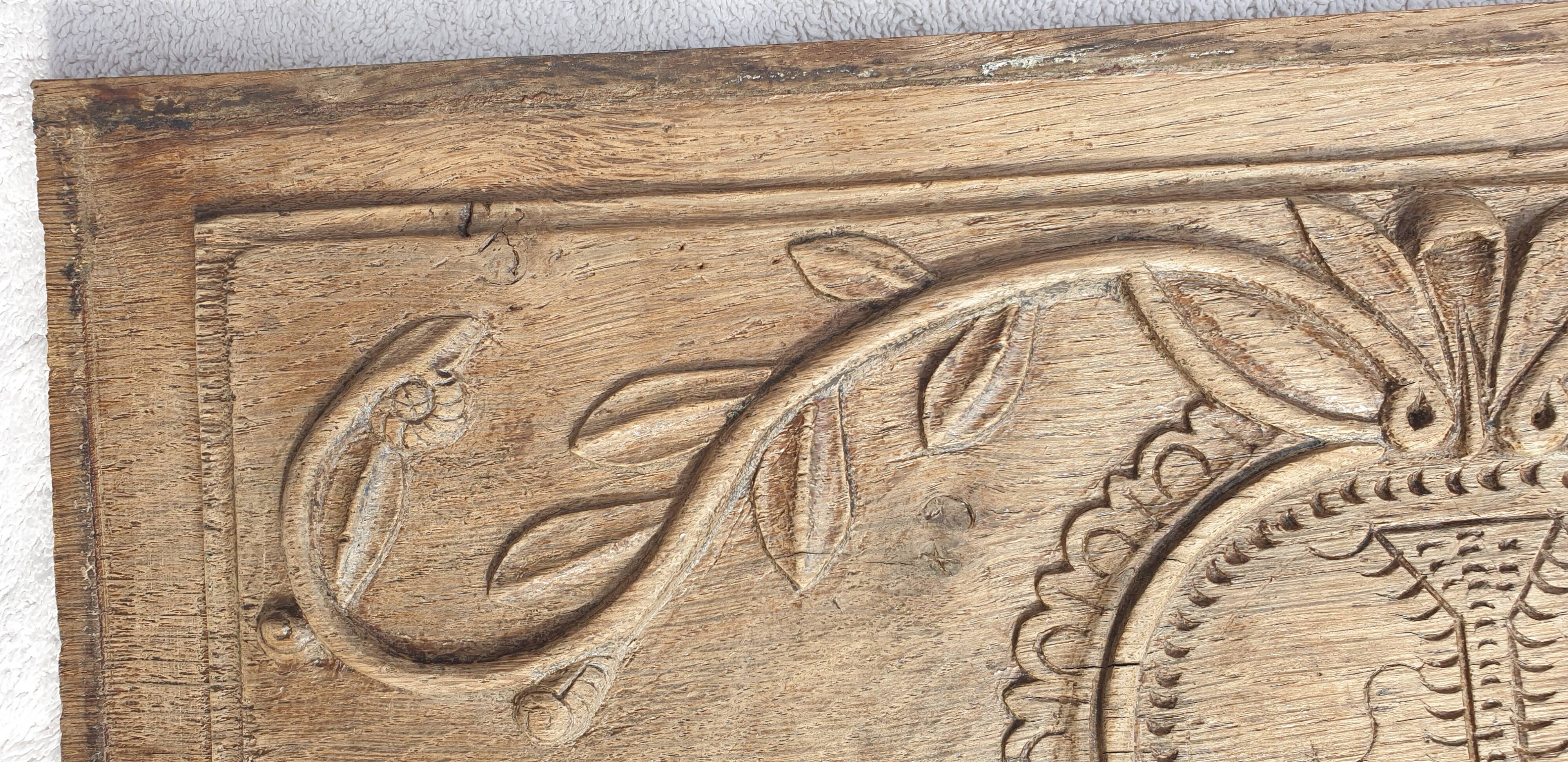 18th century carved wooden plaque bas-relief panel