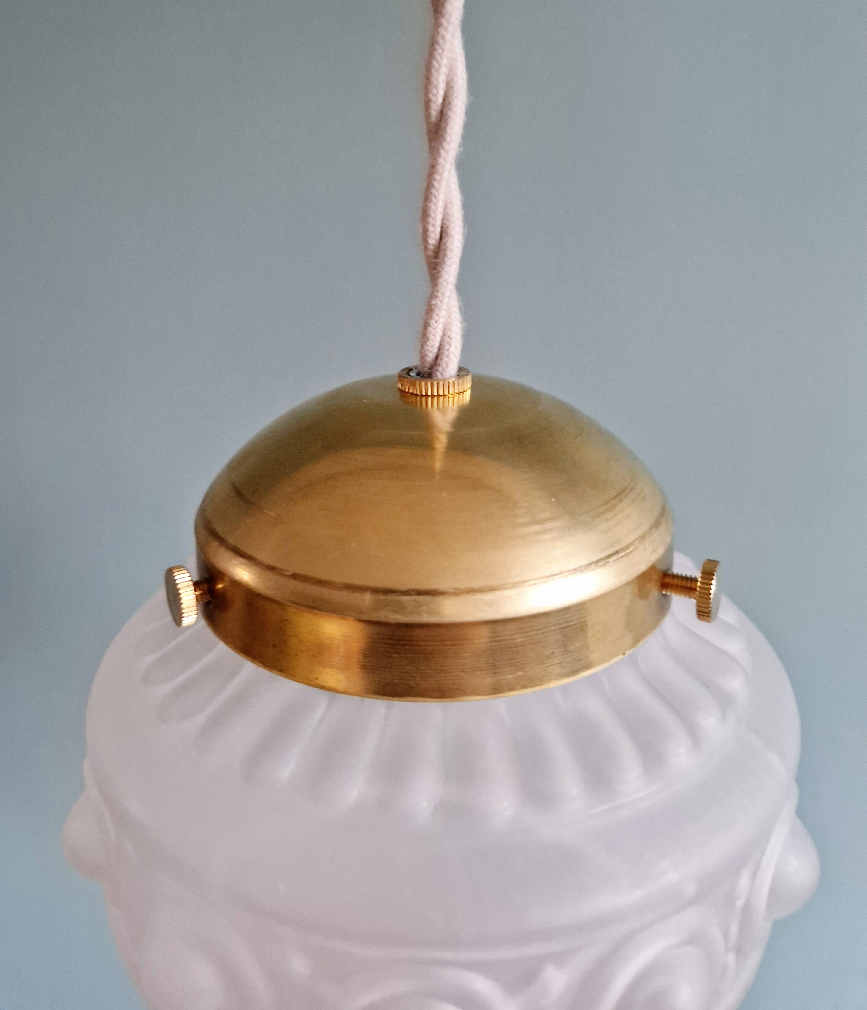 Art Deco pendant light in transparent satin glass, 1920s-30s