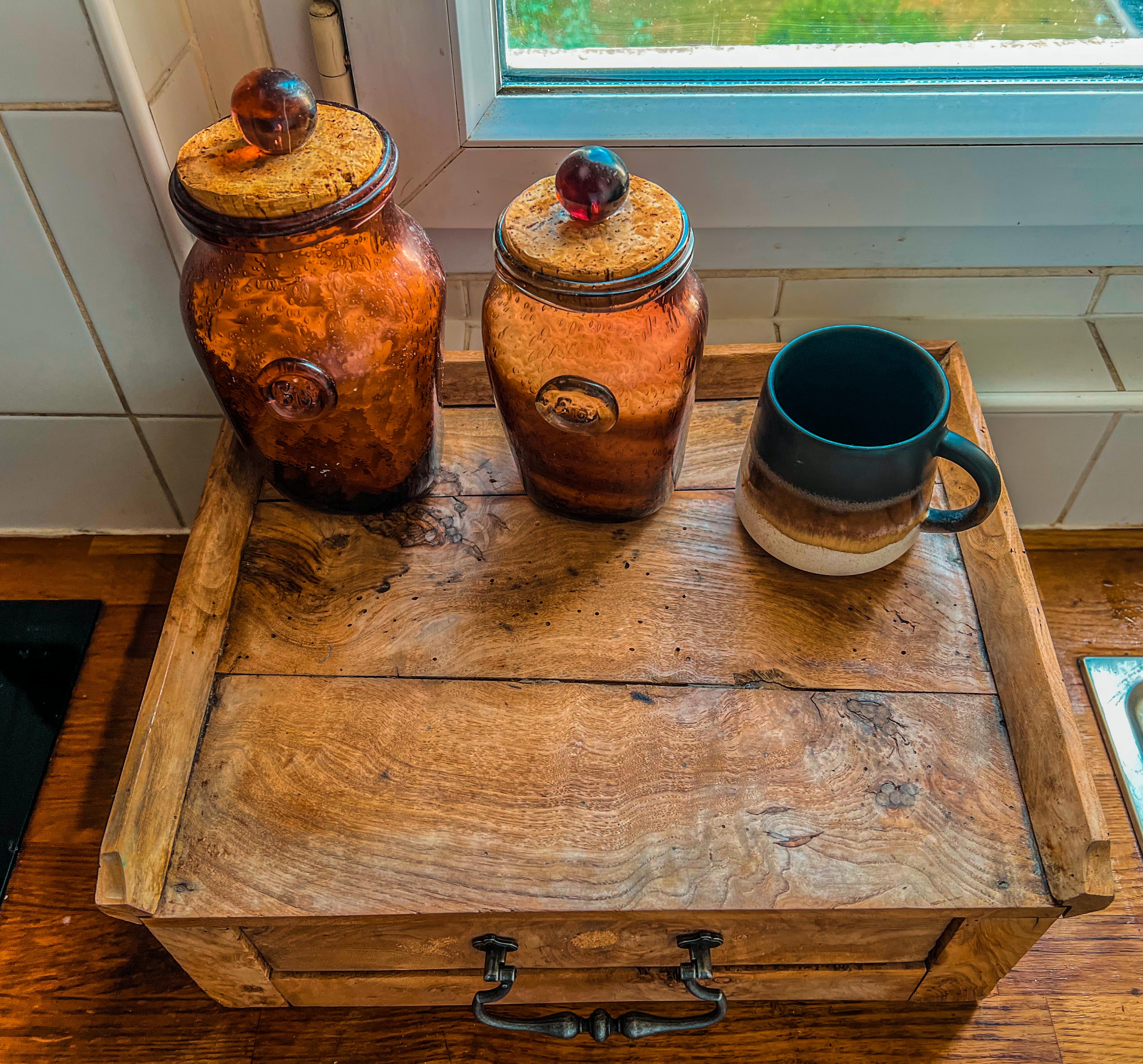 Olive wood storage cabinet