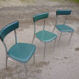 3 chaises chromé et cuir vert