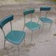 3 chaises chromé et cuir vert