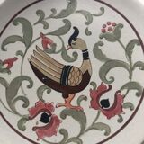Assiette Vallauris fait main signée Giraud motif d’oiseaux et de fleur