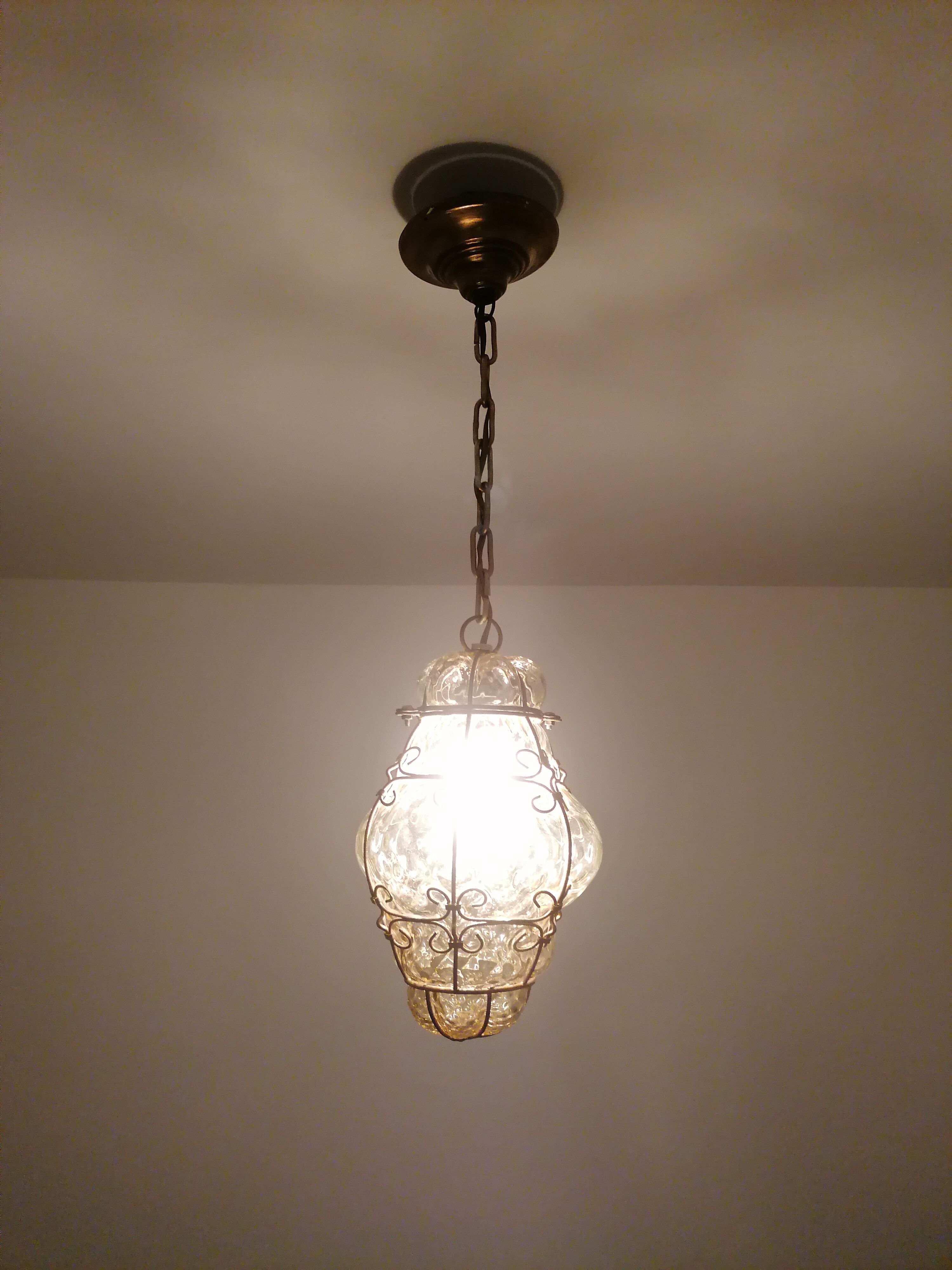 Venetian Lantern - Murano Glass blown in its metal cage CIRCA 1940