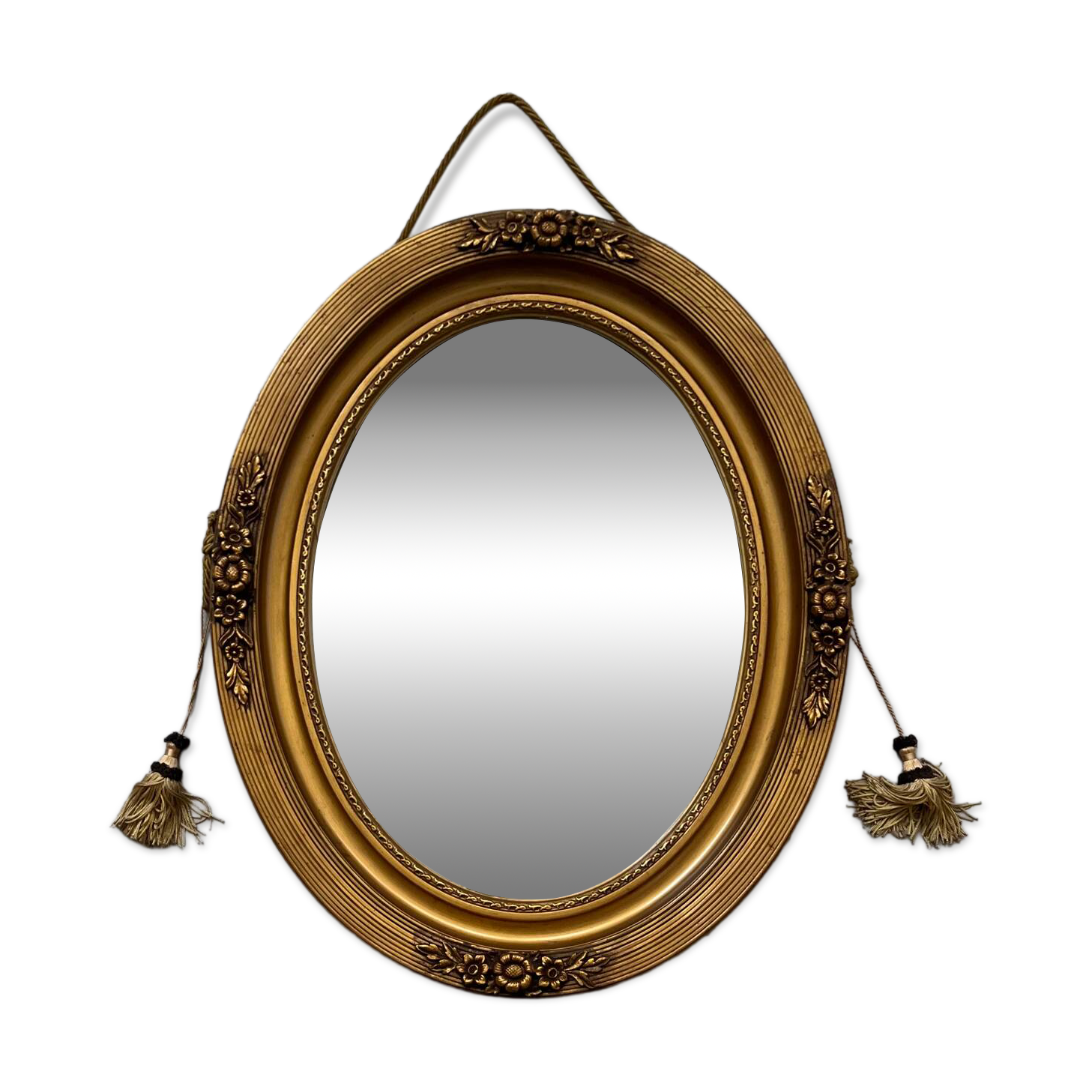 Oval gilt mirror and Art Deco trim