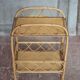 Vintage rattan serving table, two-tier side table.
