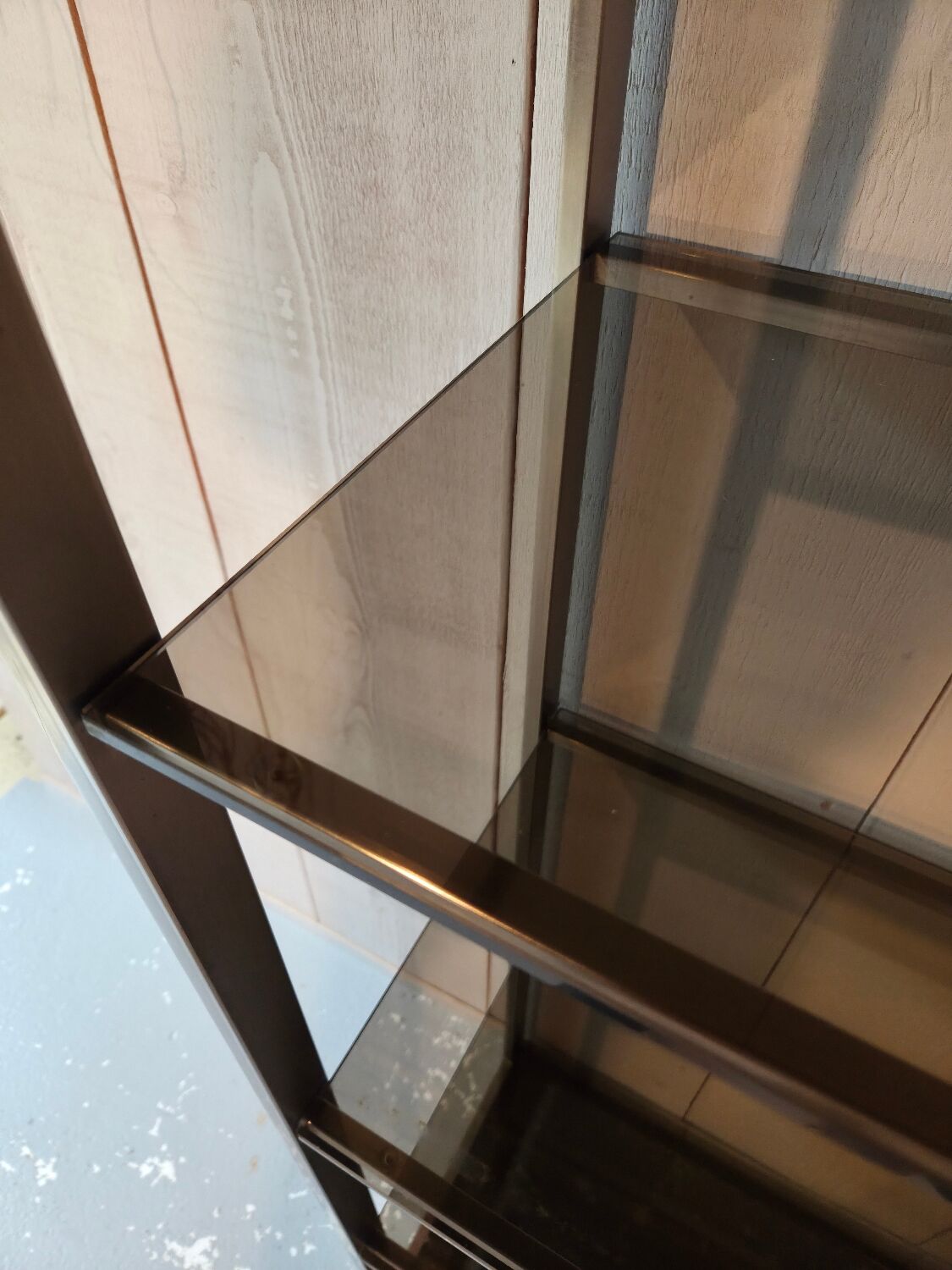 Stainless steel and smoked glass shelf