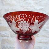Garnet double crystal salad bowl with Bohemian glass grape motifs.