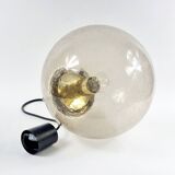 Large Mid-Century Smoked Air-Bubbled Glass Ball Pendant/Ceiling Light From Limburg, Germany, 1970s