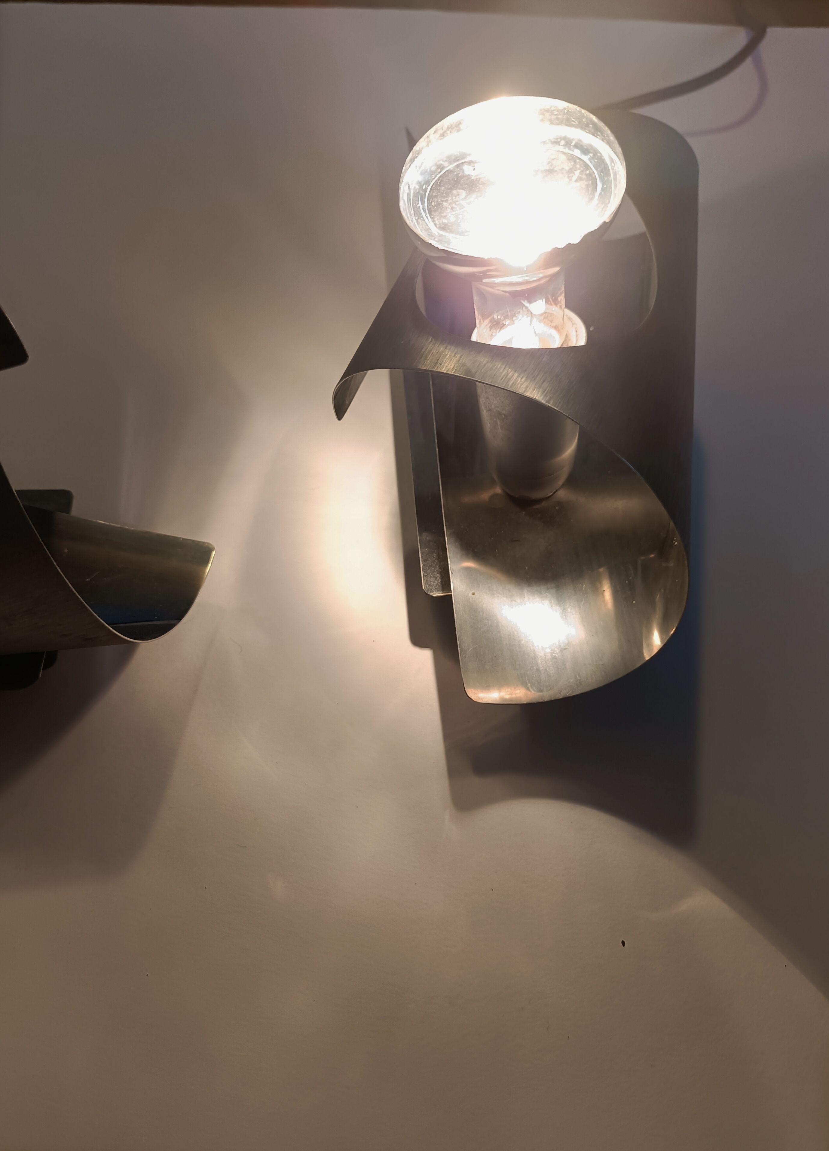 Pair of brushed aluminum sconces UFO 1970