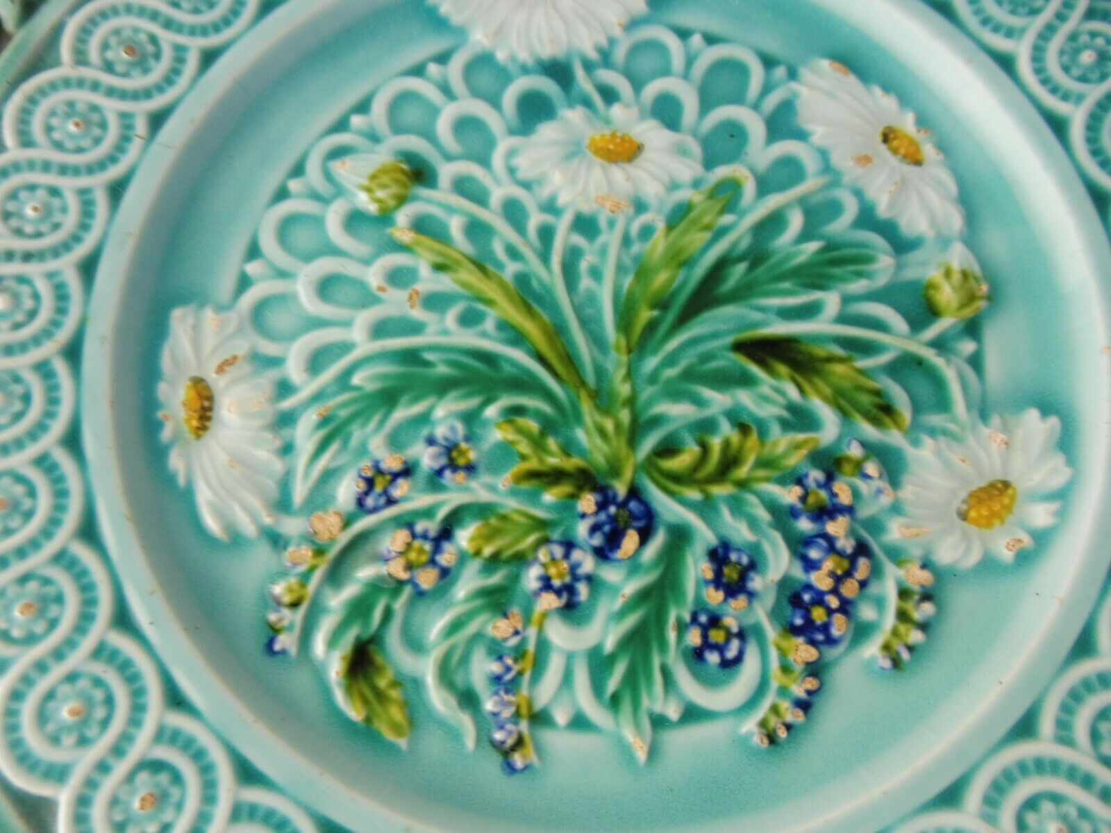 Lot of old majolica plates, flower décor, from Villeroy & Boch