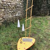 Ceramic mosaic coffee table with planter and light fixture 2 arms 60s