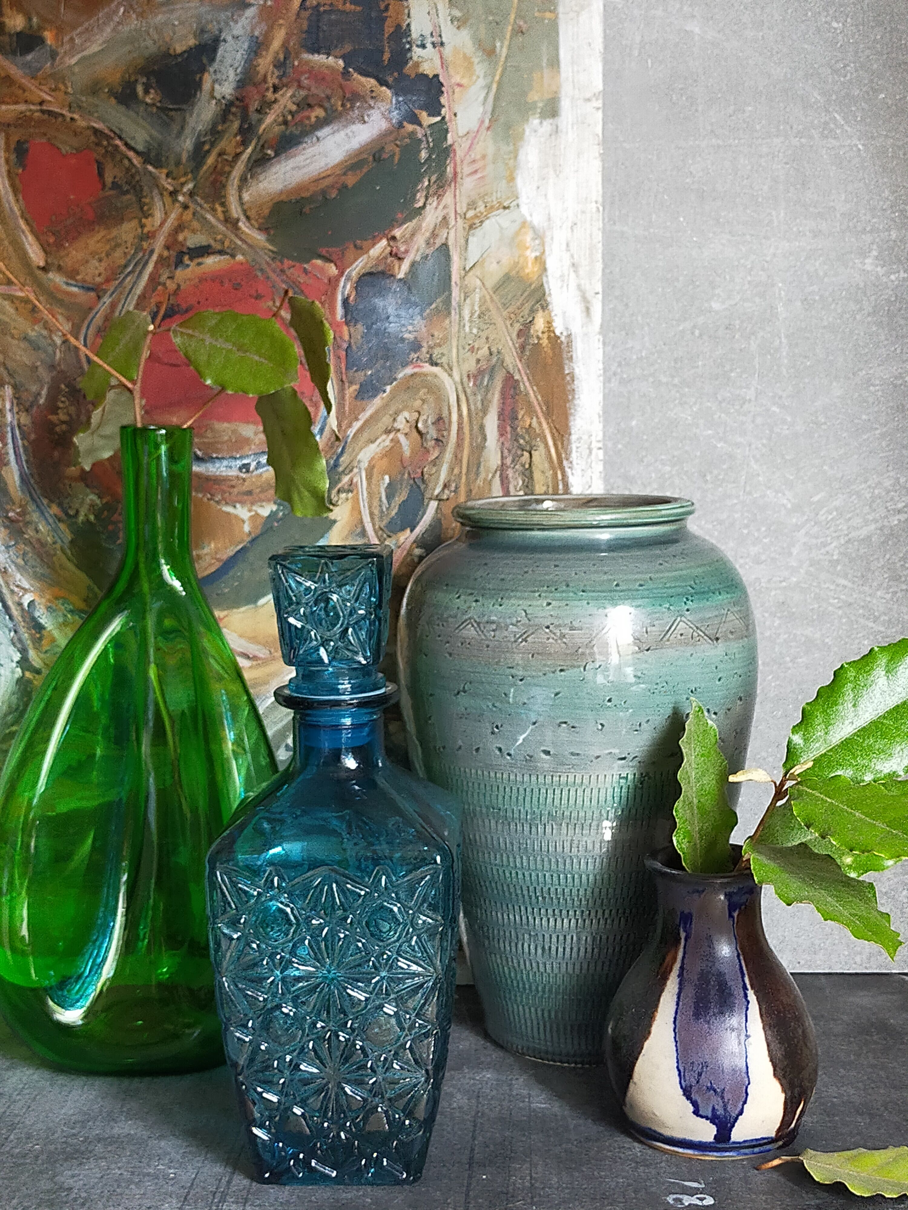 Vintage blue glass whiskey decanter