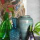Vintage blue glass whiskey decanter