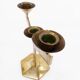 Pair of modernist three-armed solid brass candlesticks, circa 1960