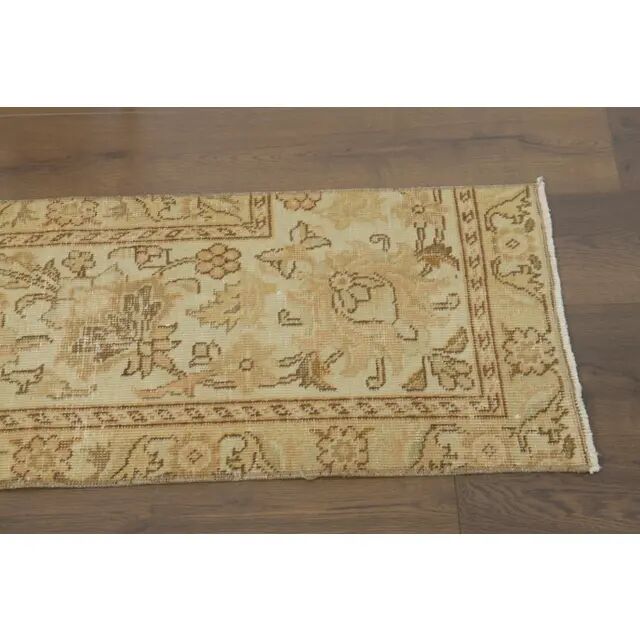 1970s Vintage Turkish Hand-Knotted Wool Cotton Beige Runner Rug 45x388