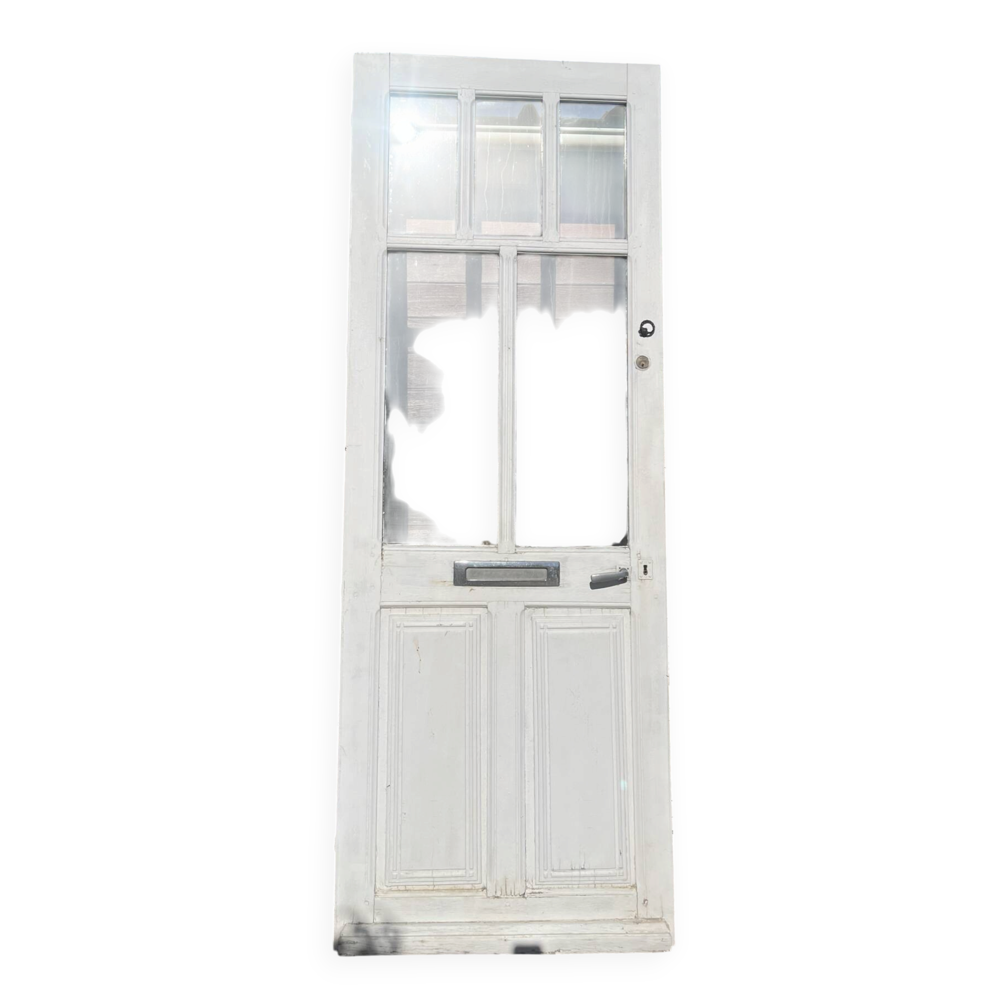 Porte d'entrée ancienne semi-vitrée en bois