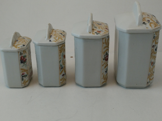Set 4 spice pots old floral decoration