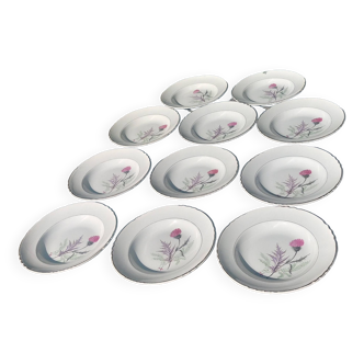 Lot de 11 assiettes plates creuses anciennes de la faïencerie moulin des loups Orchies modèle Pavie