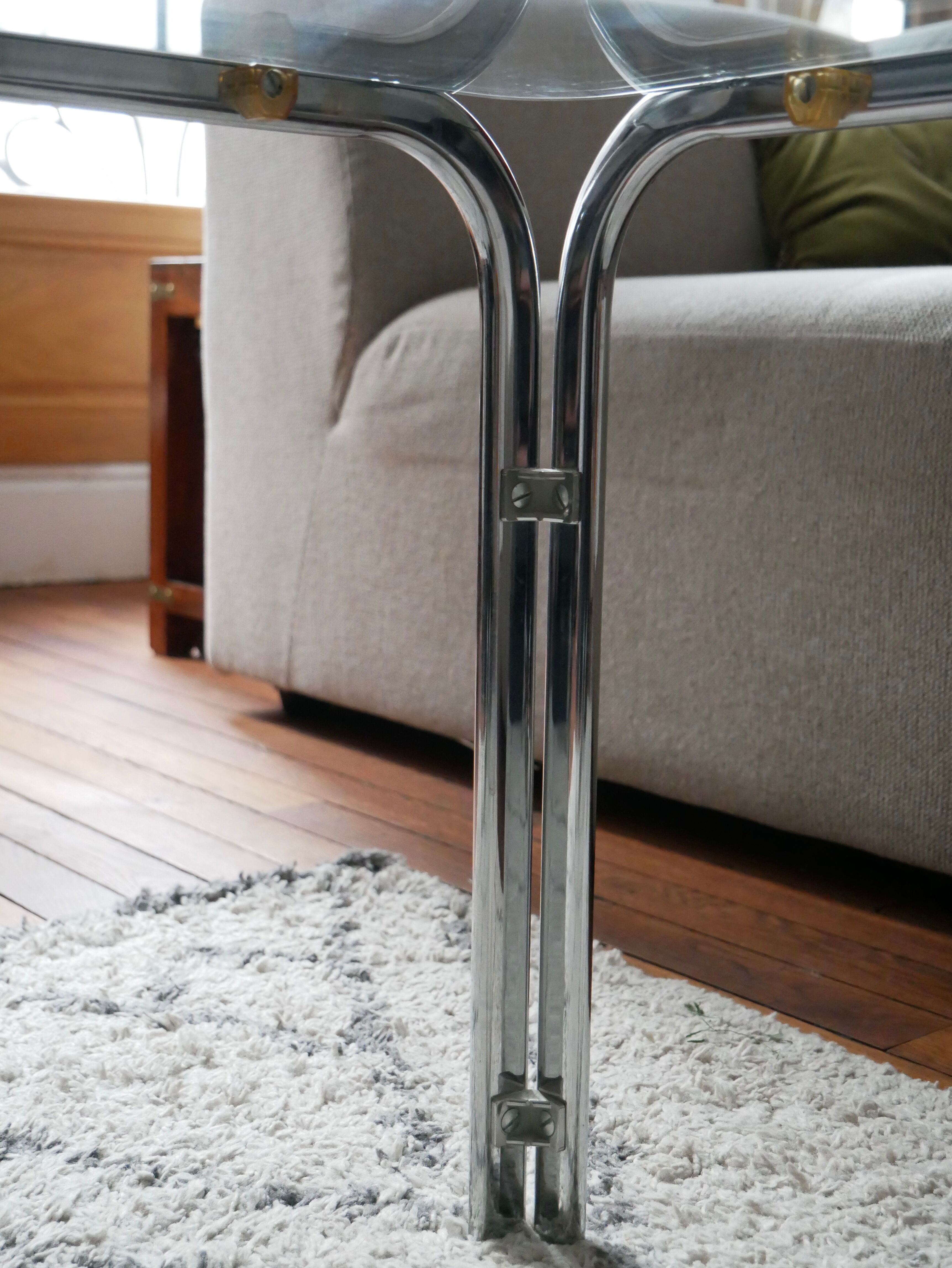 Coffee table in glass and chrome design 70s