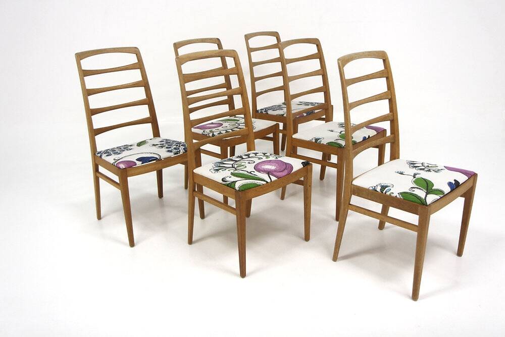 Set of 6 Scandinavian "Reno" chairs in oak, Bodafors, Sweden, 1960.
