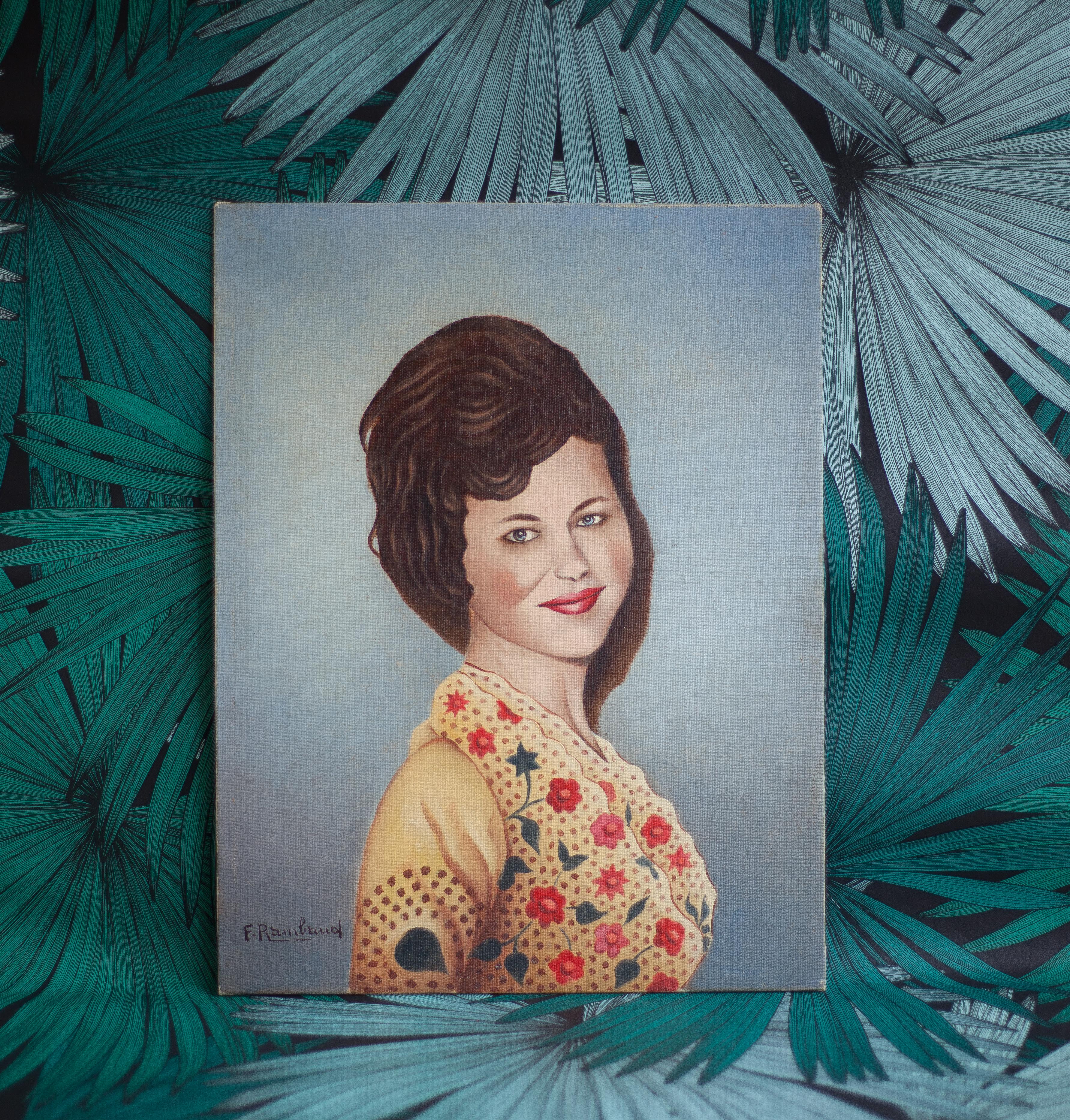 Oil painting on canvas woman, painting signed F. Rambaud