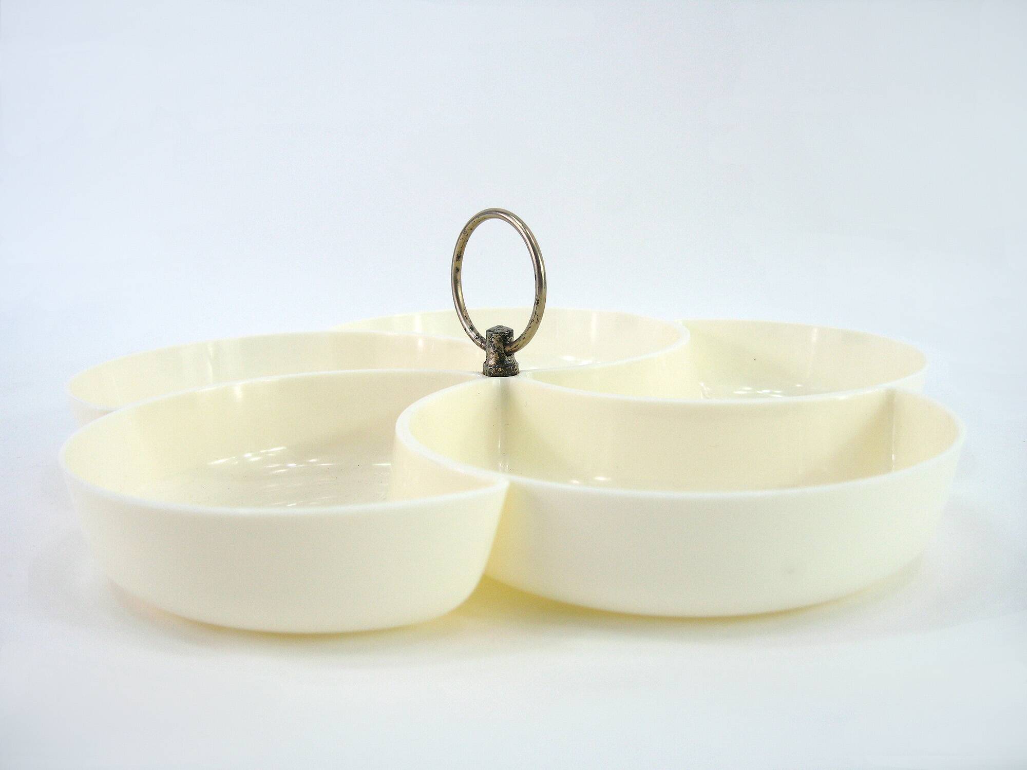 Beige plastic appetizer serving tray - flower-shaped compartments - vintage 70s