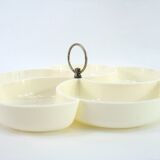 Plateau serviteur apéritif en plastique beige - compartiments en forme de fleur - vintage années 70