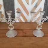 Pair candlesticks candlesticks 3 fires patina linen