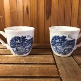 Series of 6 sarreguemines cups white ceramic blue decor france vintage #a385