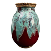 Vase CAB (Céramique d’Art de Bordeaux), glaçure vert turquoise et rouge