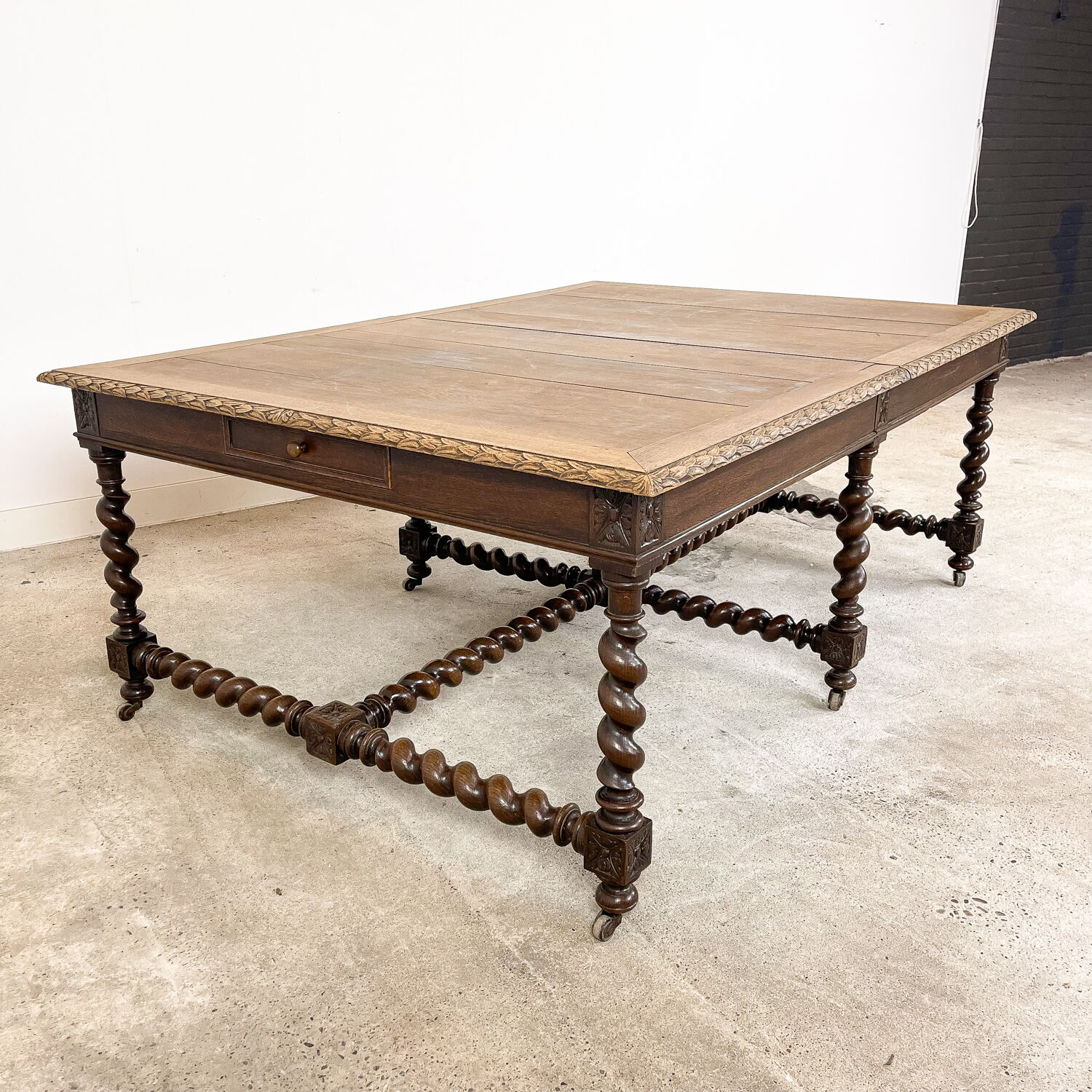 French antique extendable table 350cm Louis XIII barley twist