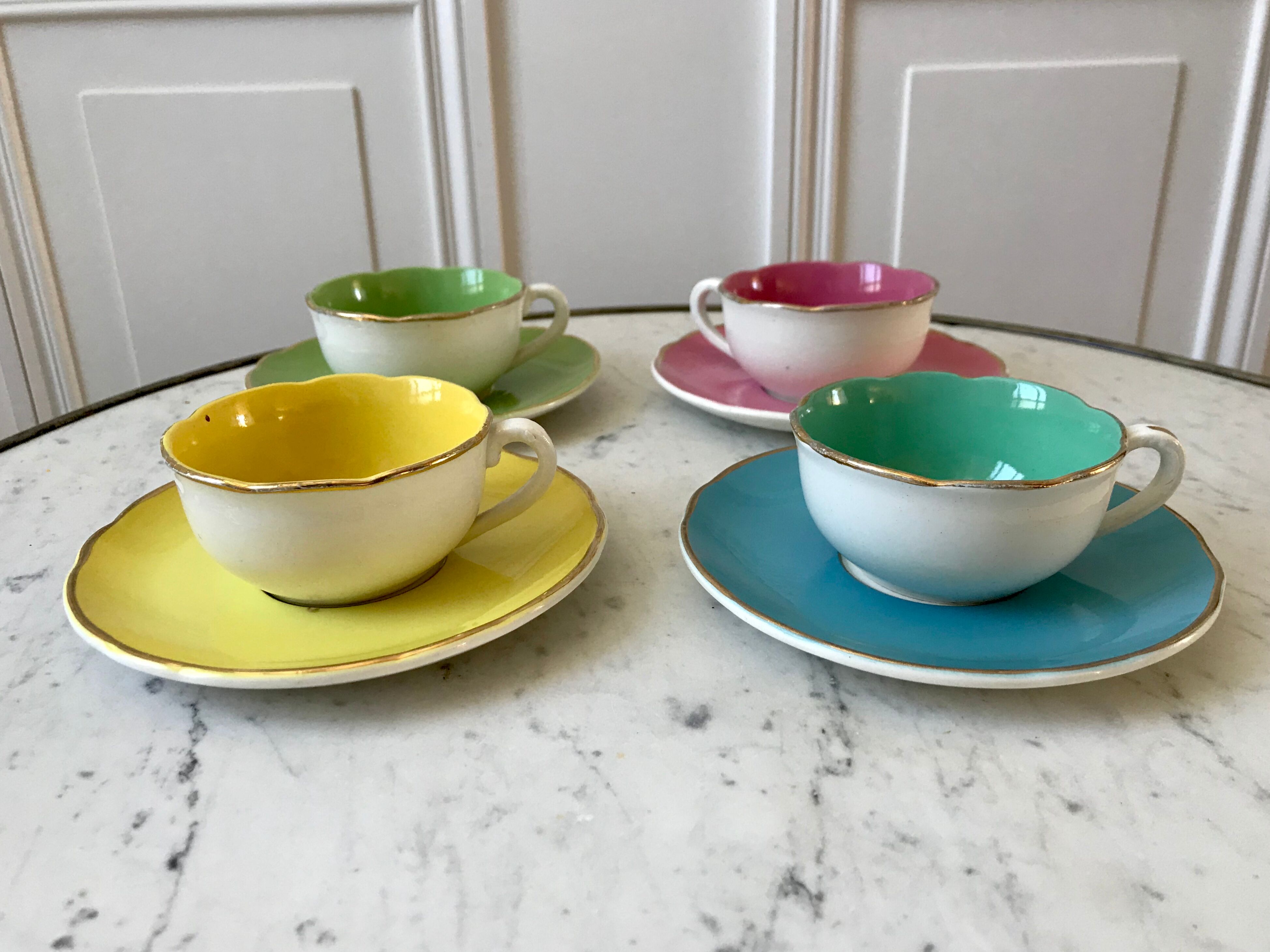 Set of 4 cups Digoin Sarreguemines pastel years 50-60