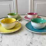 Lot de 4 tasses Digoin Sarreguemines pastel années 50-60