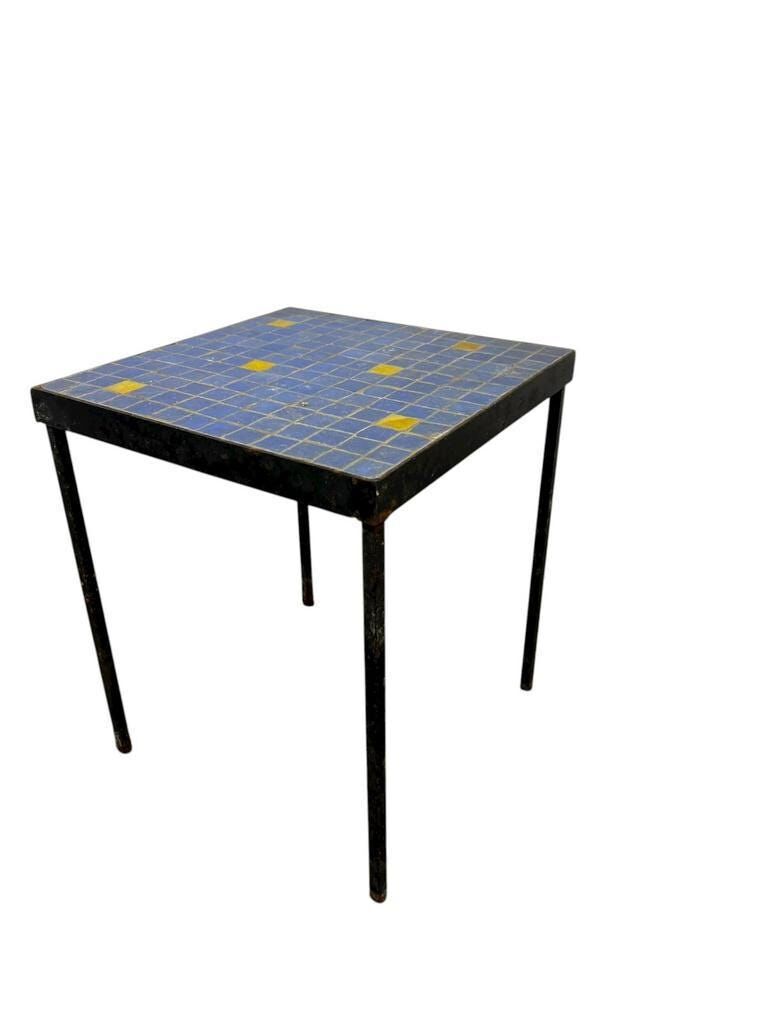 Table d'appoint vintage en mosaïque bleue / table à plantes