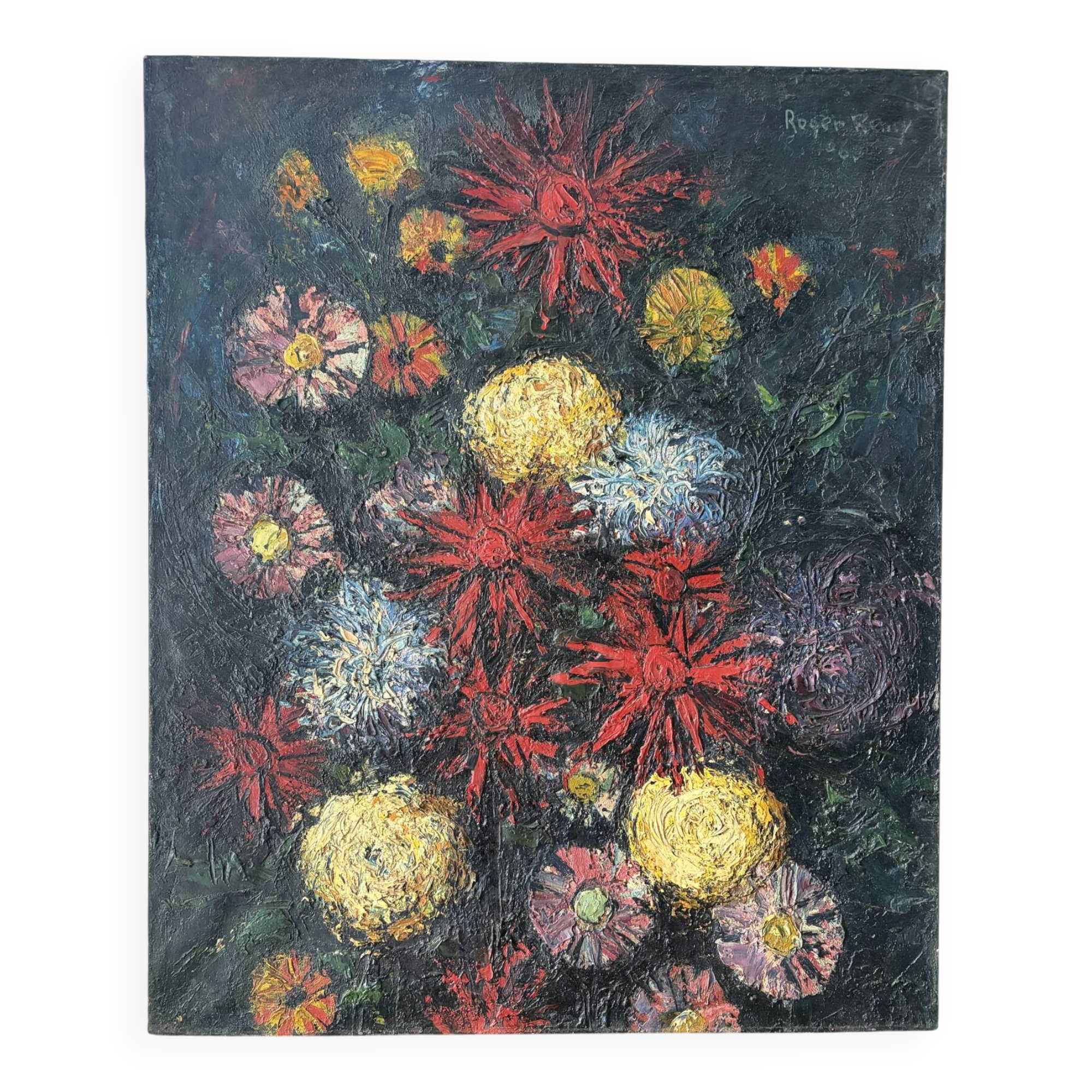 Flowers, knife oil, signed Roger Remy 1960