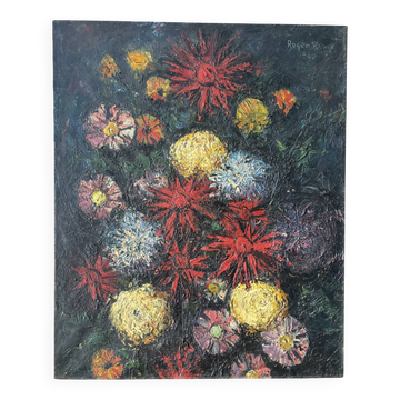 Flowers, knife oil, signed Roger Remy 1960