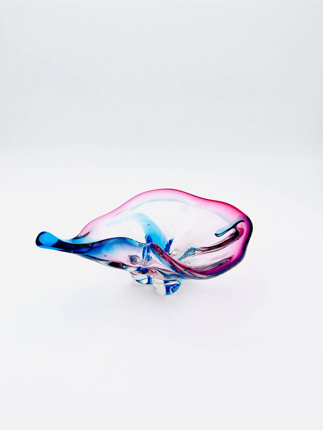 Murano Crystal Sommerso Organic Sculpture Bowl - Blue & Fuchsia