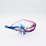 Murano Crystal Sommerso Organic Sculpture Bowl - Blue & Fuchsia