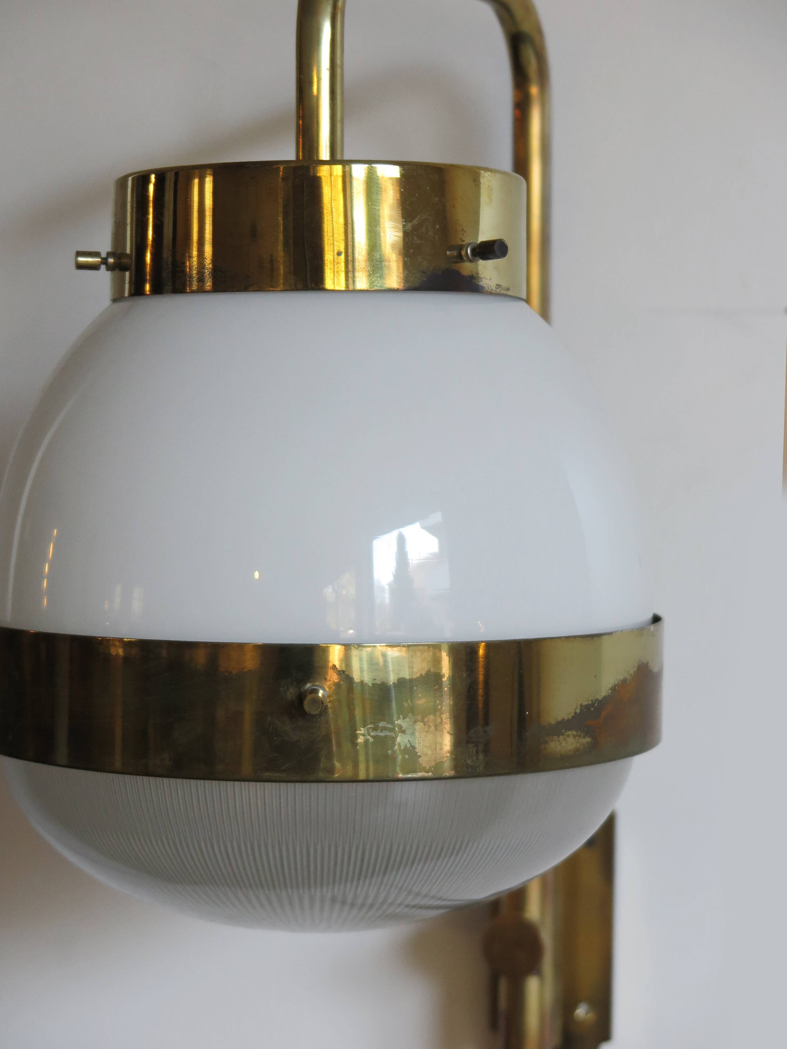 Sergio Mazza for Artemide, Italian "Delta" glass brass wall lamp 1960s