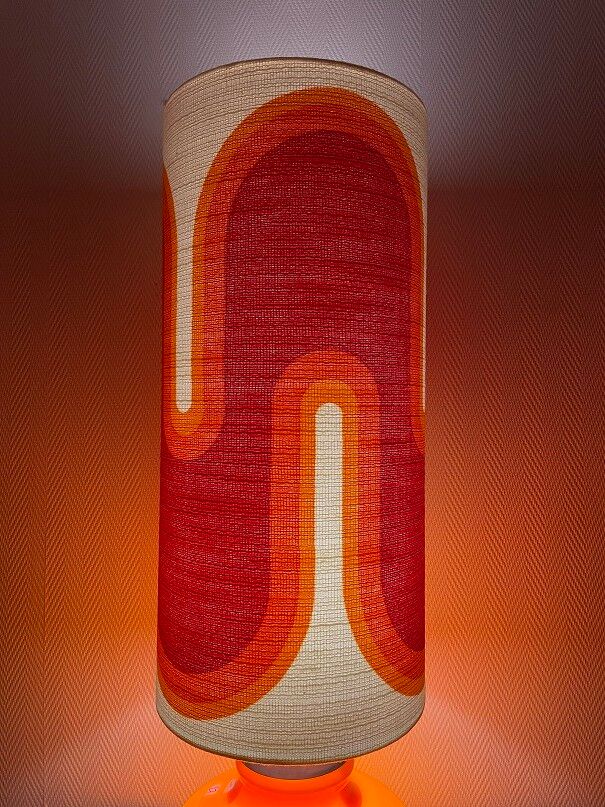 Orange opaline serpentine table lamp and vintage fabric