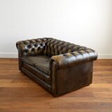 Vintage two-seater leather Chesterfield sofa
