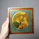 Small Florentine miniature painted wooden plaque "The Adoration" Virgin and Child