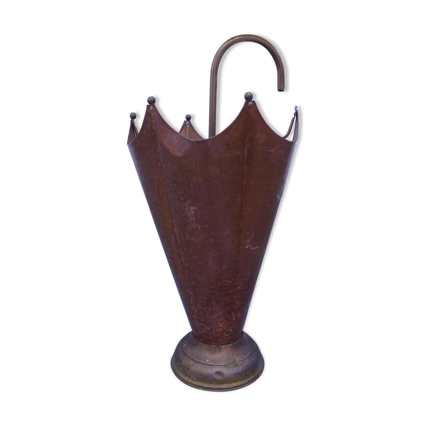 Hammered copper umbrella stand and brass