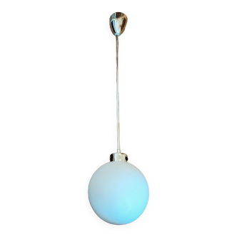 Minimalist opaline and chrome steel pendant light