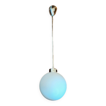Minimalist opaline and chrome steel pendant light