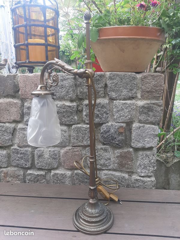 tulip lamp, articulated, art deco, bronze feet